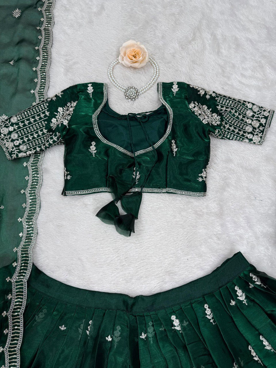 Green Luxurious Jimi Choo Semi-Stitched Lehenga Choli Set Clothsvilla