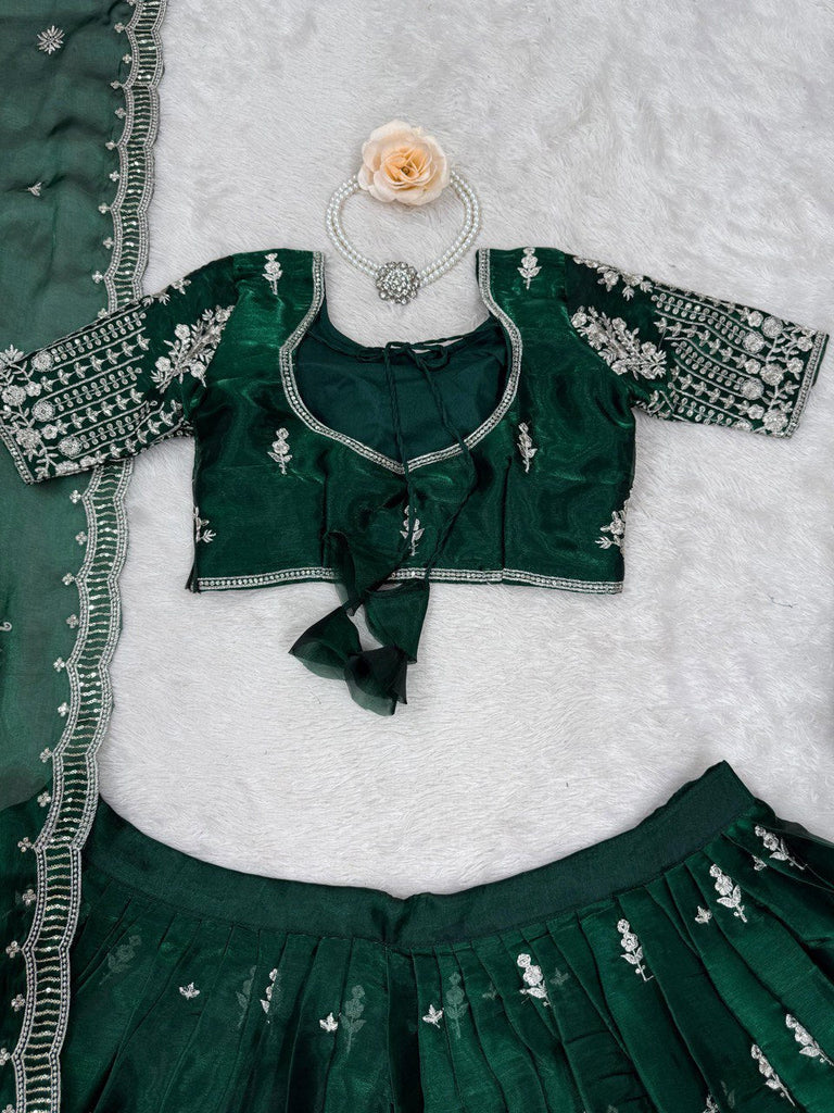 Green Luxurious Jimi Choo Semi-Stitched Lehenga Choli Set Clothsvilla