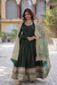 Green Luxury Shimmer Vichitra Gown with Embroidered Dupatta – Elegance Redefined ClothsVilla