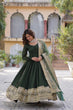 Load image into Gallery viewer, Green Luxury Shimmer Vichitra Gown with Embroidered Dupatta – Elegance Redefined ClothsVilla
