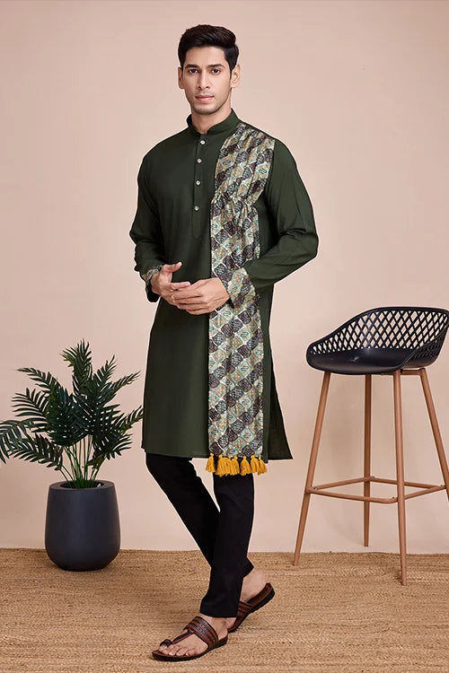 Green Men's Designer Kurta - Latest Festival Collection ClothsVilla