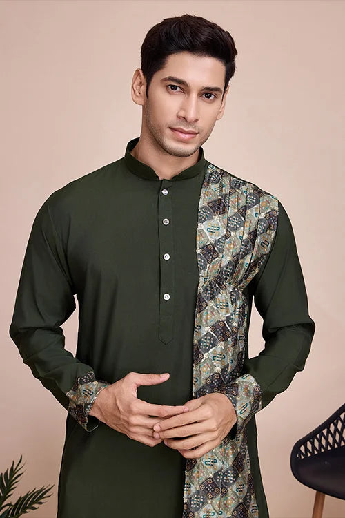 Green Men's Designer Kurta - Latest Festival Collection ClothsVilla