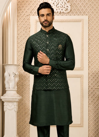 Green Men's Roman Silk Kurta Ethnic set ClothsVilla