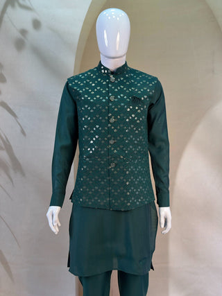Green Men's Roman Silk Kurta Ethnic set ClothsVilla