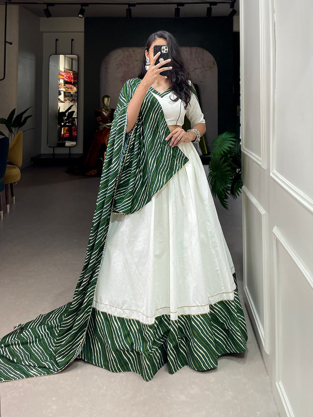 Green Navratri Lehenga Choli Set with Exquisite Gotta Patti Work ClothsVilla Main image