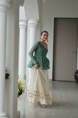 Green Navratri Special Cotton Lehenga Choli Set with Gota Patti Lace & Bandhani Gamthi Work – Full Stitched ClothsVilla