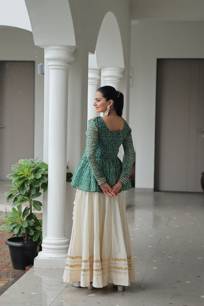 Green Navratri Special Cotton Lehenga Choli Set with Gota Patti Lace & Bandhani Gamthi Work – Full Stitched ClothsVilla