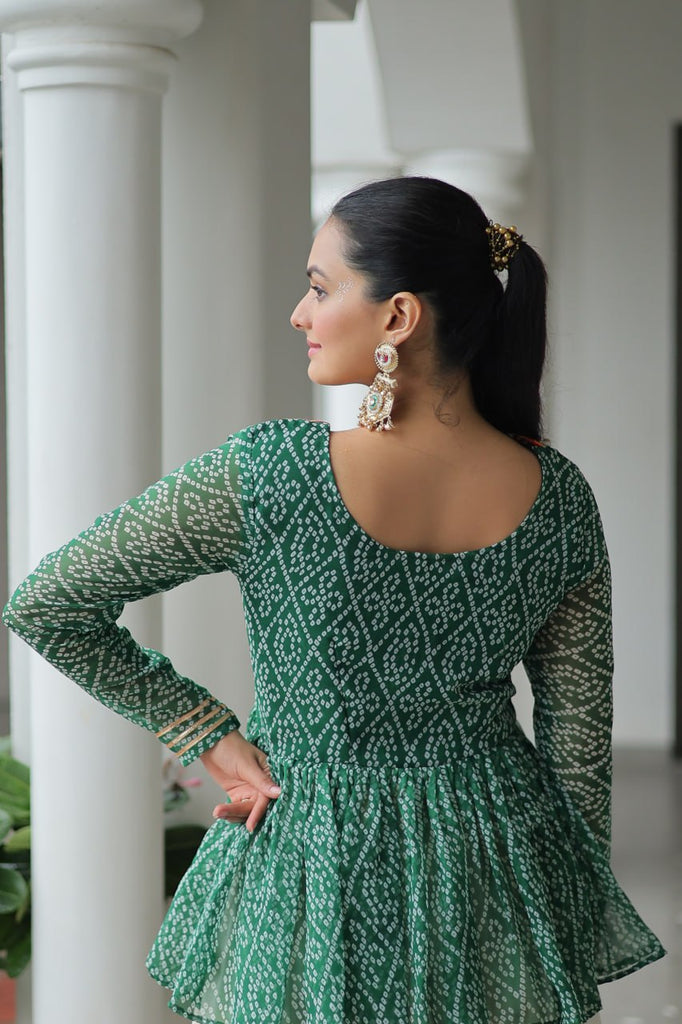 Green Navratri Special Cotton Lehenga Choli Set with Gota Patti Lace & Bandhani Gamthi Work – Full Stitched ClothsVilla