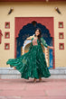 Load image into Gallery viewer, Green Navratri Special Traditional Laheriya Print Kutchi Work Gown in Faux Georgette – 12 Meter Flair ClothsVilla
