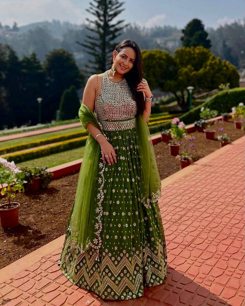 Green New Day, New Lehenga – Shine in This Stunning Ensemble ClothsVilla Main image