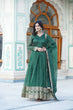 Load image into Gallery viewer, Green Nylon Jacquard Readymade Gown with Dupatta Set - Embroidery &amp; Zari Sequin Work ClothsVilla