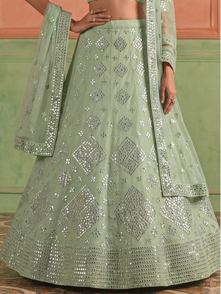 Green Organza Embroidered Foil Mirror Work Lehenga Choli Clothsvilla