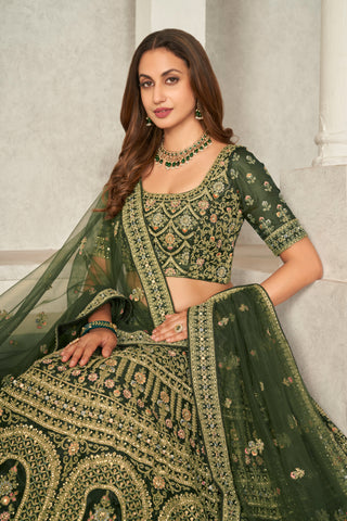 Green Organza Net Lehenga Choli Set - Embroidered Bridal Wear ClothsVilla