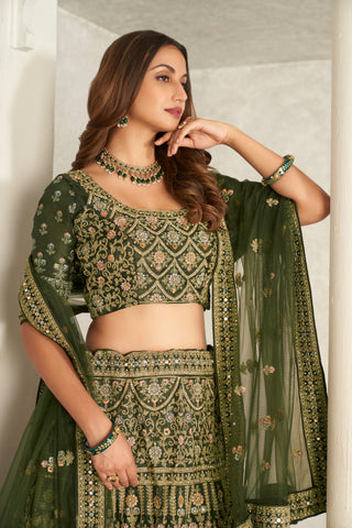 Green Organza Net Lehenga Choli Set - Embroidered Bridal Wear ClothsVilla