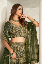 Load image into Gallery viewer, Green Organza Net Lehenga Choli Set - Embroidered Bridal Wear ClothsVilla