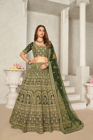 Green Organza Net Lehenga Choli Set - Embroidered Bridal Wear ClothsVilla