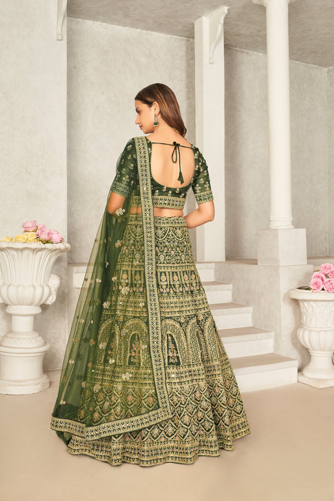Green Organza Net Lehenga Choli Set - Embroidered Bridal Wear ClothsVilla