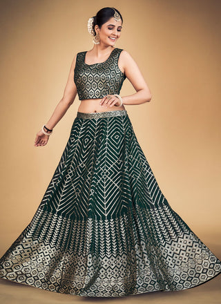 Green Pakistani Georgette Lehenga Choli For Indian Festivals & Weddings - Sequence Embroidery Work, Clothsvilla