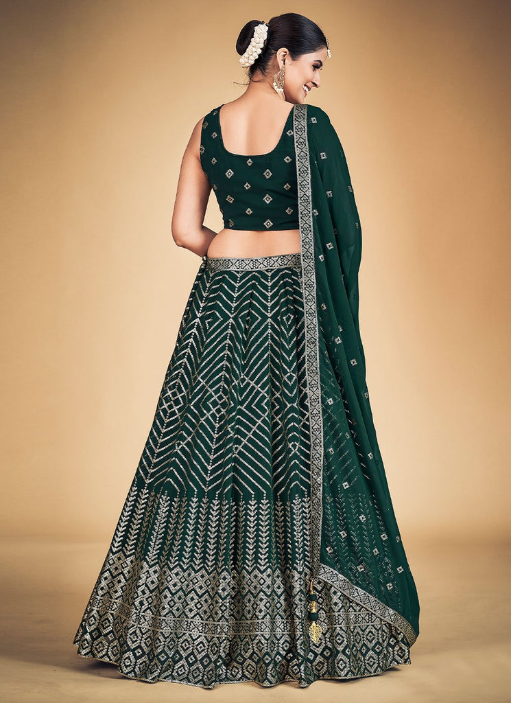Green Pakistani Georgette Lehenga Choli For Indian Festivals & Weddings - Sequence Embroidery Work, Clothsvilla