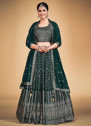 Green Pakistani Georgette Lehenga Choli For Indian Festivals & Weddings - Sequence Embroidery Work, Clothsvilla