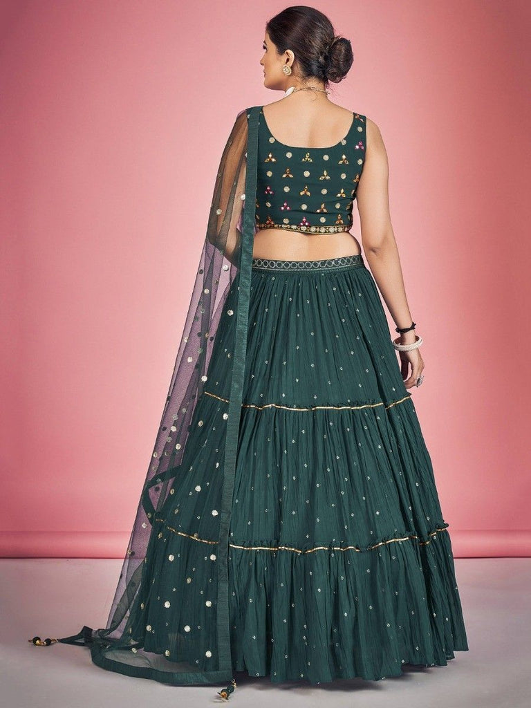 Green Pakistani Georgette Lehenga Choli For Indian Festivals & Weddings - Sequence Embroidery Work, Thread Embroidery Work, Mirror Work Clothsvilla