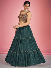 Load image into Gallery viewer, Green Pakistani Georgette Lehenga Choli For Indian Festivals &amp; Weddings - Sequence Embroidery Work, Thread Embroidery Work, Mirror Work Clothsvilla