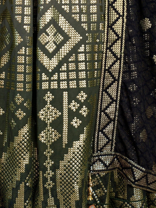 Green Pakistani Georgette Long Anarkali Gown For Indian Festivals & Weddings - Sequence Embroidery Work Clothsvilla