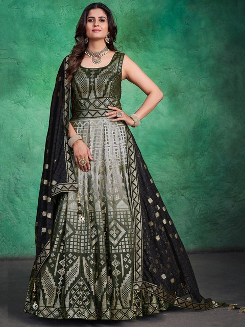 Green Pakistani Georgette Long Anarkali Gown For Indian Festivals & Weddings - Sequence Embroidery Work Clothsvilla Main image
