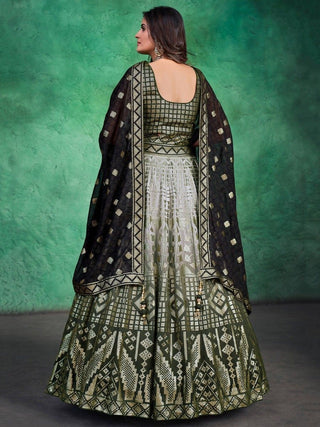 Green Pakistani Georgette Long Anarkali Gown For Indian Festivals & Weddings - Sequence Embroidery Work Clothsvilla