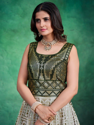 Green Pakistani Georgette Long Anarkali Gown For Indian Festivals & Weddings - Sequence Embroidery Work Clothsvilla