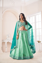 Load image into Gallery viewer, Shimmering Green Party Wear Lehenga Choli Set - Embroidered Elegance ClothsVilla
