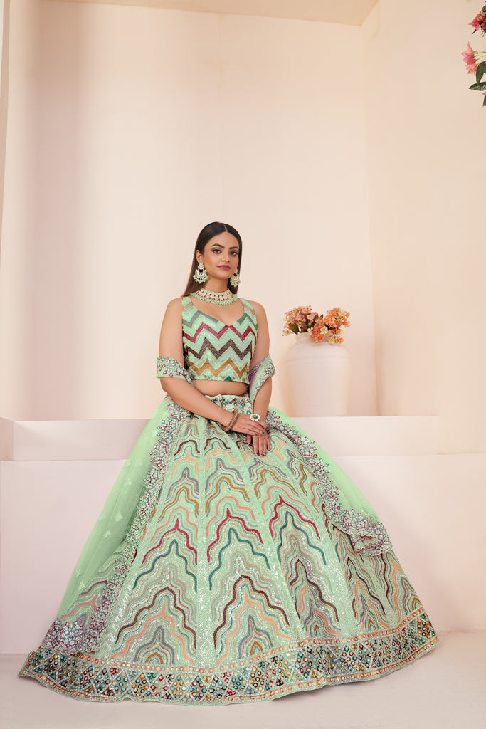 Mesmerizing Green Party Wear Lehenga Choli Set ClothsVilla