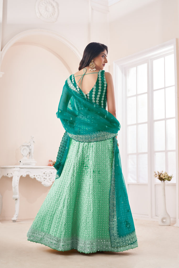 Shimmering Green Party Wear Lehenga Choli Set - Embroidered Elegance ClothsVilla