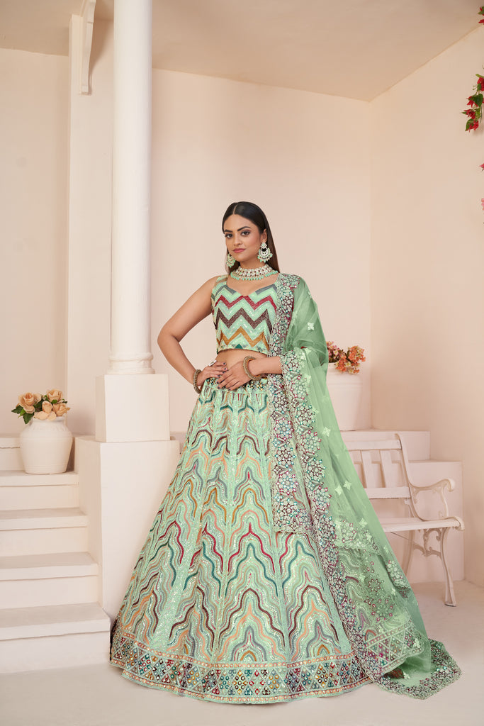 Mesmerizing Green Party Wear Lehenga Choli Set ClothsVilla