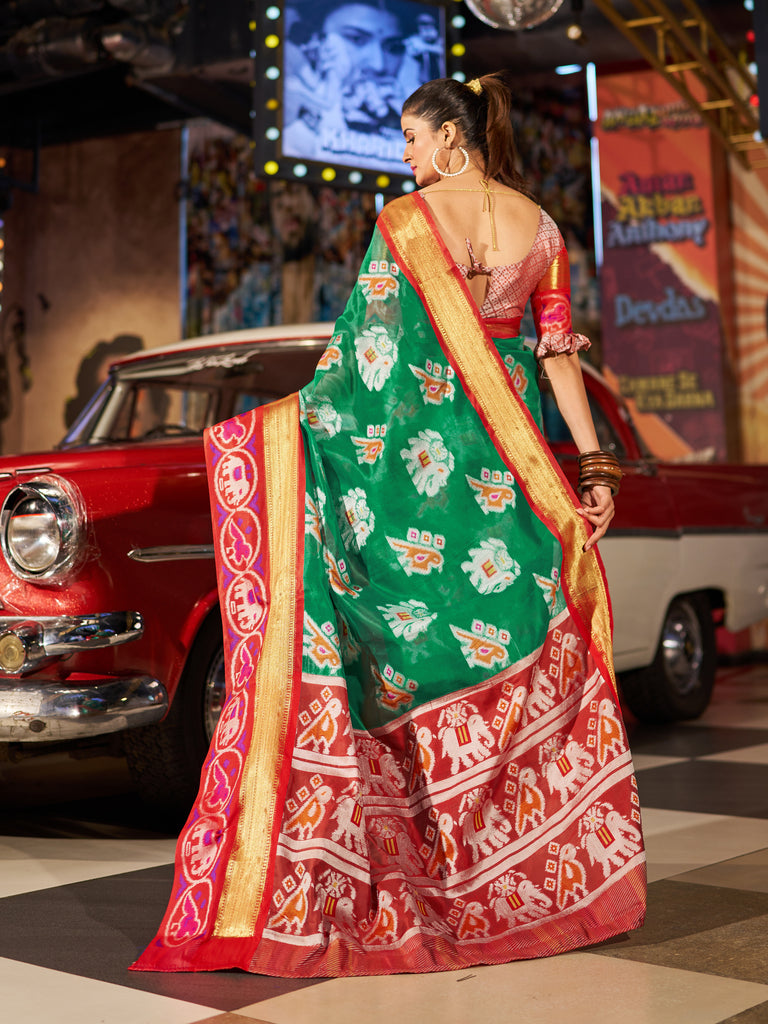 Enchanting Green Patola Silk Saree with Exquisite Weaving Work ClothsVilla