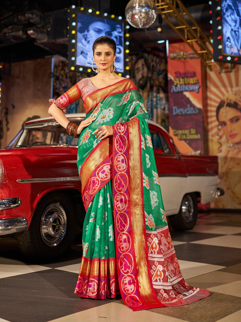 Enchanting Green Patola Silk Saree with Exquisite Weaving Work ClothsVilla