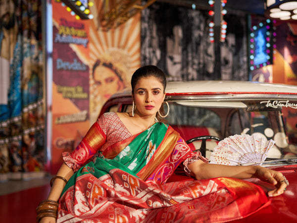 Enchanting Green Patola Silk Saree with Exquisite Weaving Work ClothsVilla