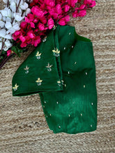 Load image into Gallery viewer, Green Pearl-Embellished german silk Blouse with Handcrafted Golden Work ClothsVilla