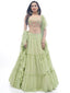 Green Plain Ruffle / Frill Georgette Partywear Lehenga with Frill / Ruffle Dupatta - Embroidery Work Clothsvilla