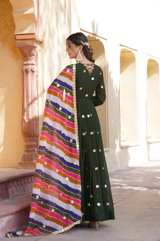 Green Premium Designer Readymade Gown with Embroidered Zari & Sequins ClothsVilla