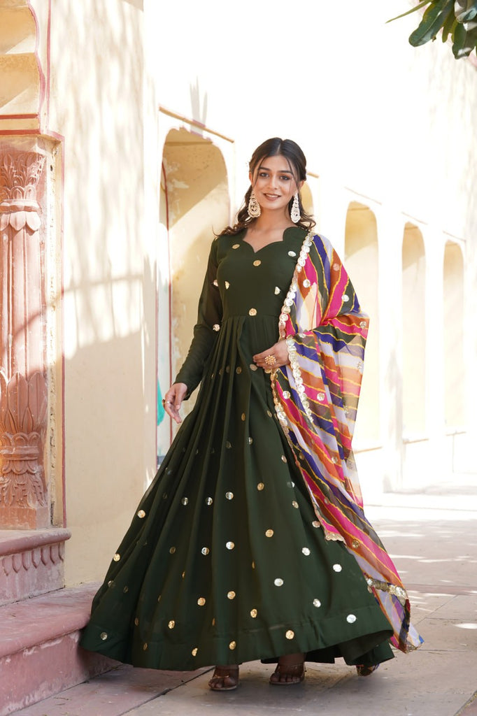 Green Premium Designer Readymade Gown with Embroidered Zari & Sequins ClothsVilla