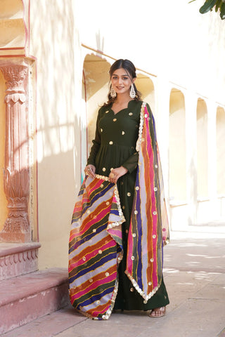 Green Premium Designer Readymade Gown with Embroidered Zari & Sequins ClothsVilla