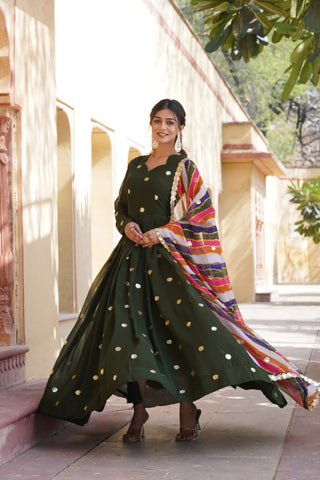 Green Premium Designer Readymade Gown with Embroidered Zari & Sequins ClothsVilla
