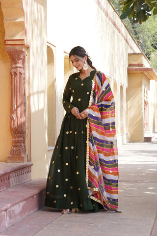 Green Premium Designer Readymade Gown with Embroidered Zari & Sequins ClothsVilla