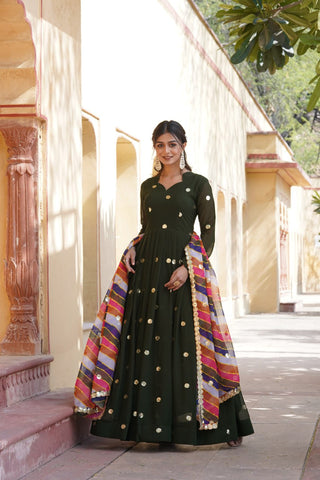 Green Premium Designer Readymade Gown with Embroidered Zari & Sequins ClothsVilla