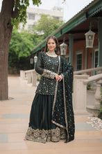 Load image into Gallery viewer, Green Premium Designer Readymade Kurti-Plazzo-Dupatta Set Clothsvilla