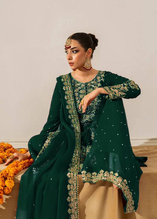 Green Premium Faux Georgette Coding–Sequins Plazo Set with Dupatta ClothsVilla