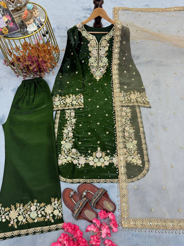 Green Premium Jimmy Choo Embroidered Palazzo Set with Dupatta ClothsVilla