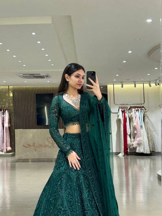 Green Premium Net Designer Lehenga ClothsVilla