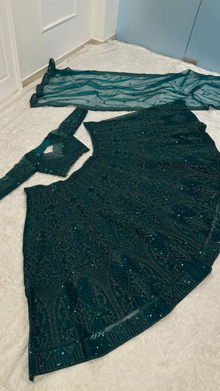 Green Premium Net Designer Lehenga ClothsVilla